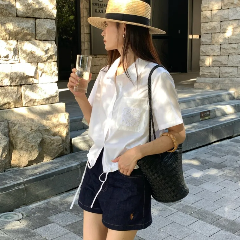 『S-L』激売れ中 美人度アップ 組み合わせやすい シンプル 刺繍 折り襟 シャツ