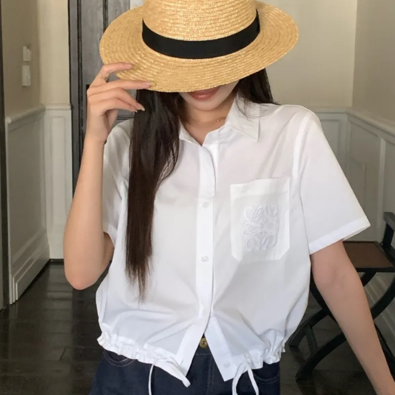 『S-L』激売れ中 美人度アップ 組み合わせやすい シンプル 刺繍 折り襟 シャツ