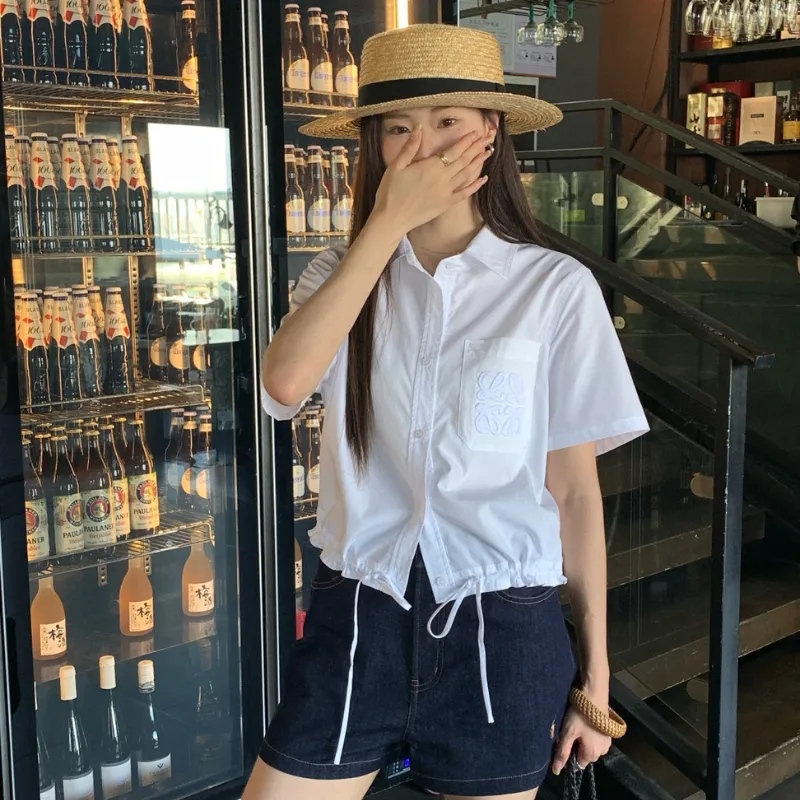 『S-L』激売れ中 美人度アップ 組み合わせやすい シンプル 刺繍 折り襟 シャツ