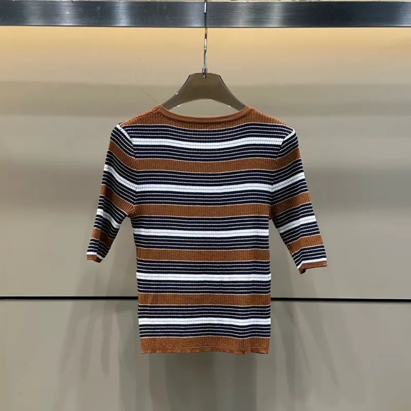 『フリーサイズ』今季も大流行 組み合わせやすい キレカジ ラウンドネック ボーダー柄 ニット Ｔシャツ