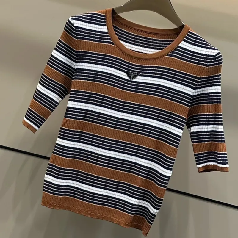『フリーサイズ』今季も大流行 組み合わせやすい キレカジ ラウンドネック ボーダー柄 ニット Ｔシャツ