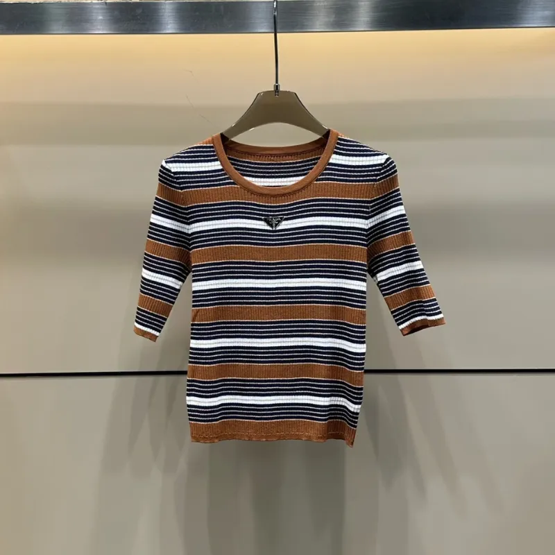 『フリーサイズ』今季も大流行 組み合わせやすい キレカジ ラウンドネック ボーダー柄 ニット Ｔシャツ