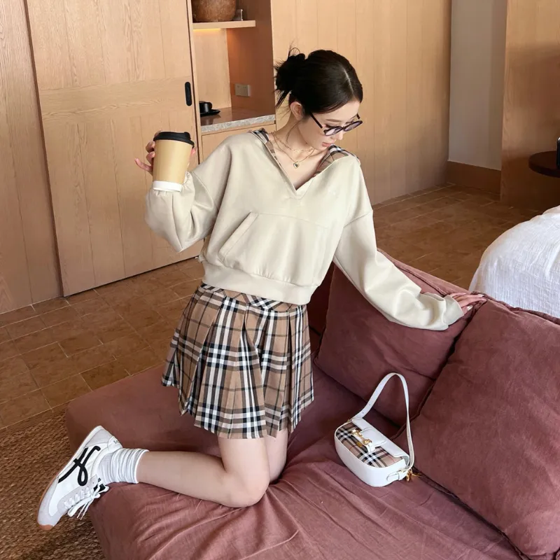 『S-L』超人気商品 質感のいい モード フード付き プリーツ チェック柄 セットアップ
