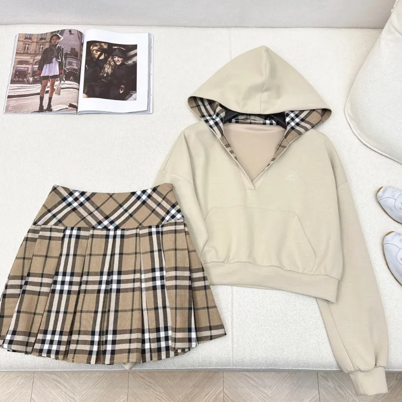 『S-L』超人気商品 質感のいい モード フード付き プリーツ チェック柄 セットアップ