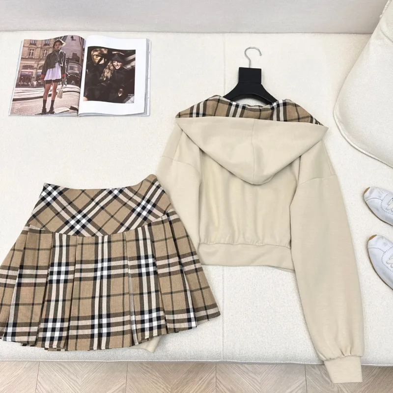 『S-L』超人気商品 質感のいい モード フード付き プリーツ チェック柄 セットアップ