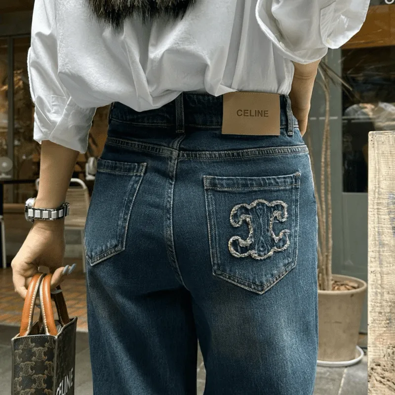 『S-L』人気爆発中 着回し最強 カジュアル フェミニン 刺繍 デニム パンツ