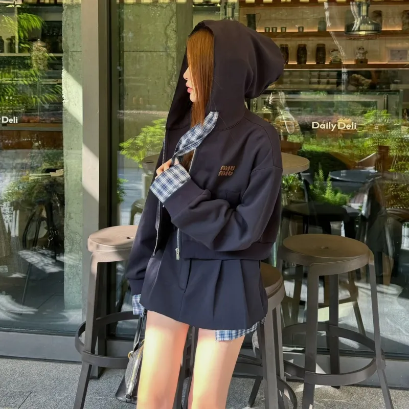 『S-L』おすすめ 好感度100％ ガーリッシュ フード付き 切り替え セットアップ
