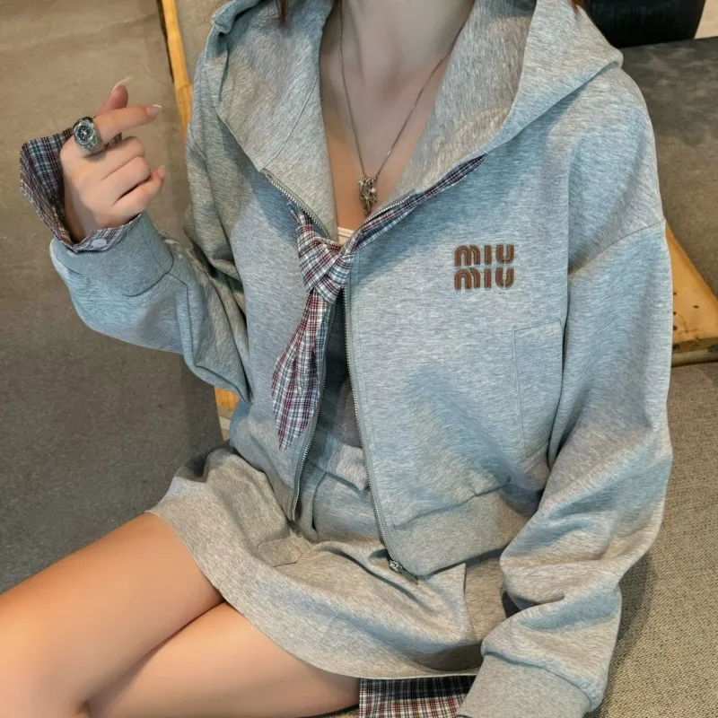 『S-L』おすすめ 好感度100％ ガーリッシュ フード付き 切り替え セットアップ