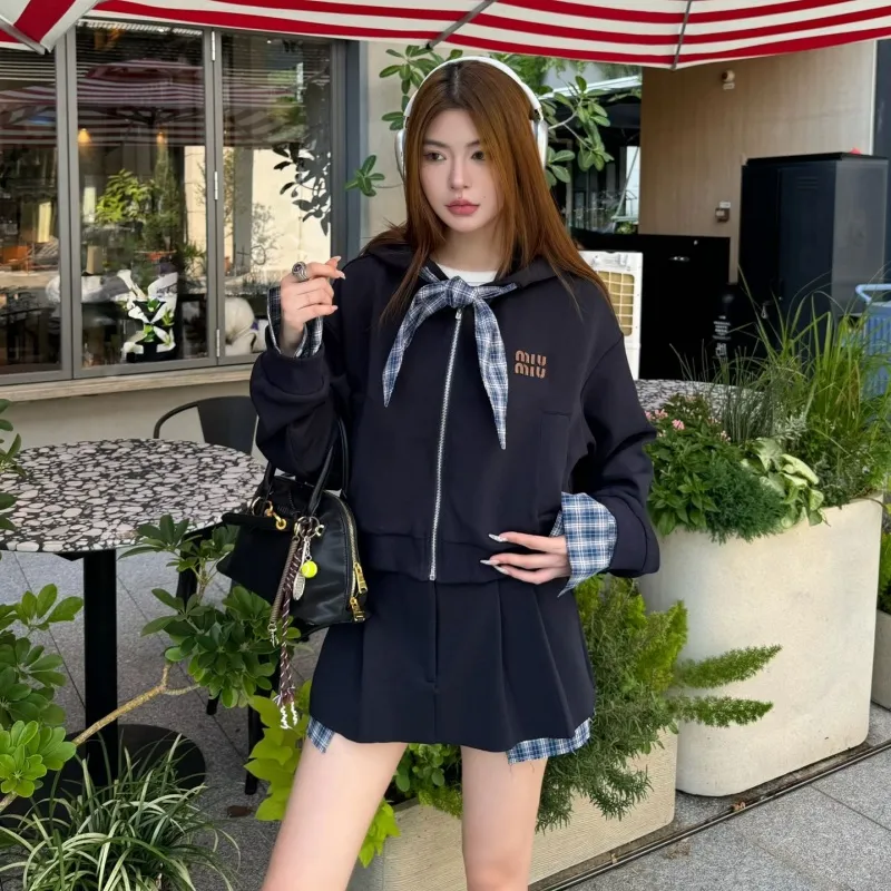 『S-L』おすすめ 好感度100％ ガーリッシュ フード付き 切り替え セットアップ
