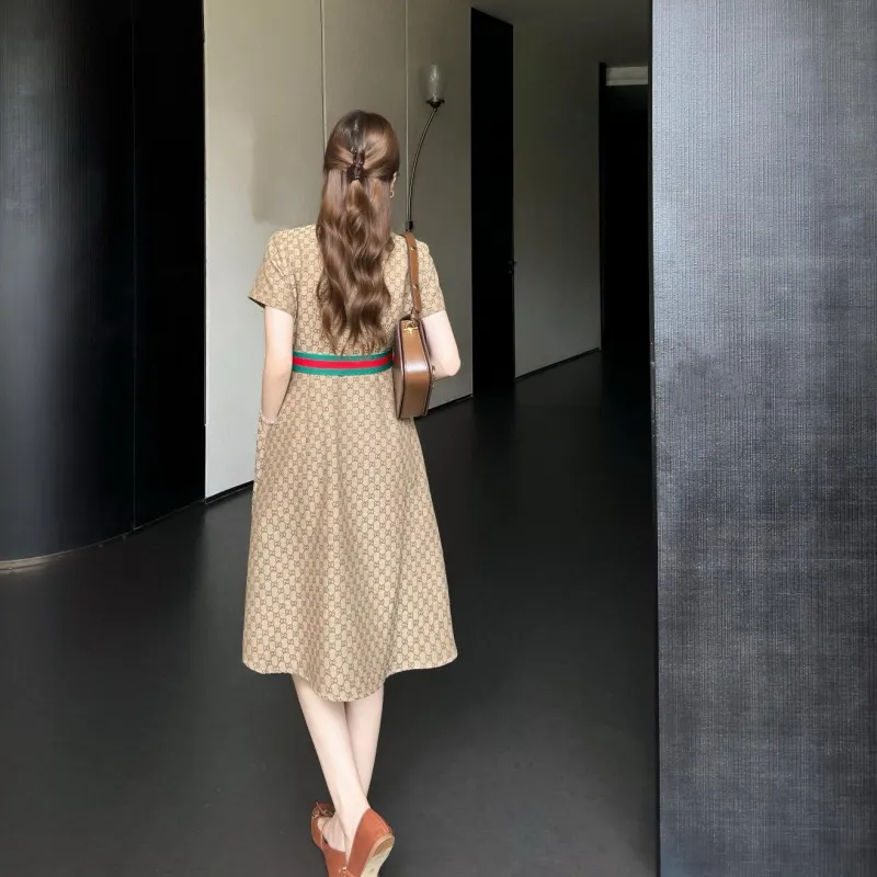 『S-L』好感度100％ 質感のいい セレブリティ ベルト付き 折り襟 ワンピース