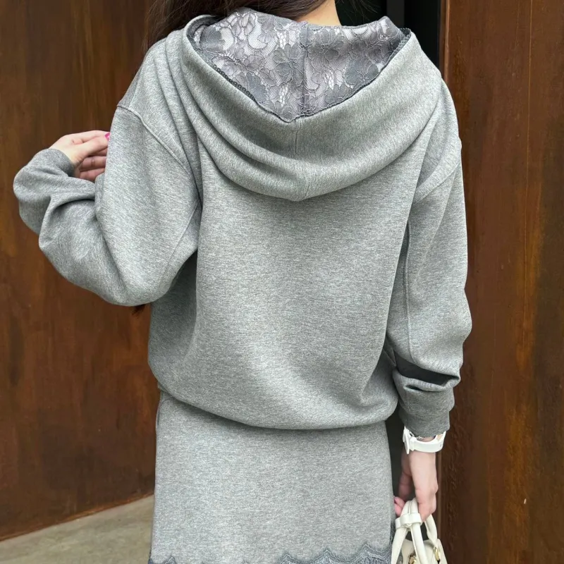 『S-L』人気爆発中 着回し最強 ガーリッシュ フード付き レース セットアップ