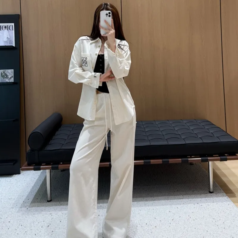 『S-L』激売れ中 憧れ 美人度アップ カジュアル 刺繍 折り襟 セットアップ