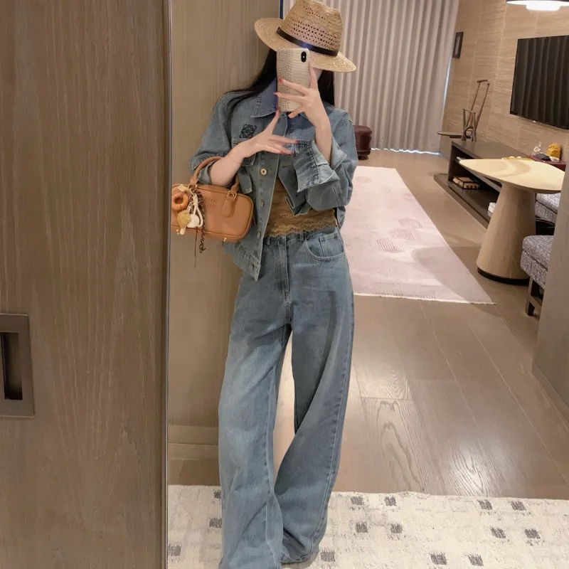 『S-L』今季も大流行 女子マスト 単品注文 レトロ 折り襟 デニム アウター/パンツ