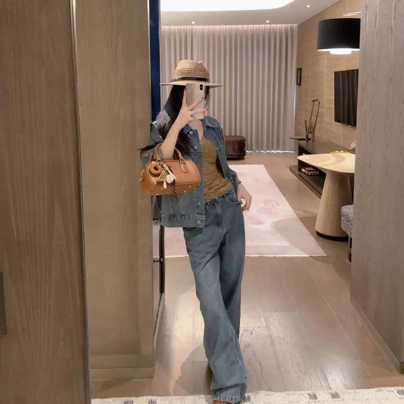 『S-L』今季も大流行 女子マスト 単品注文 レトロ 折り襟 デニム アウター/パンツ