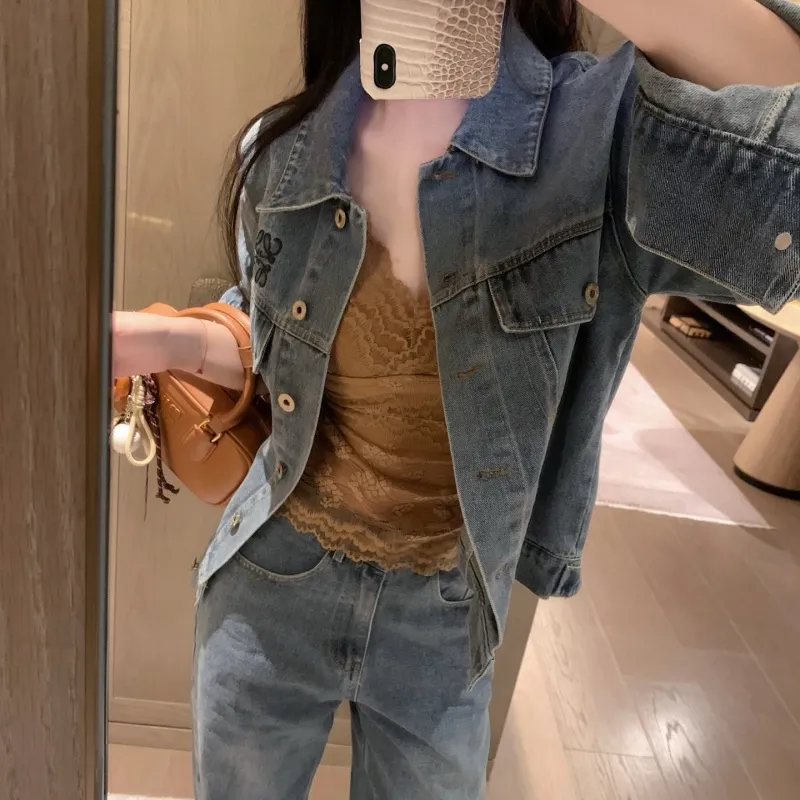 『S-L』今季も大流行 女子マスト 単品注文 レトロ 折り襟 デニム アウター/パンツ