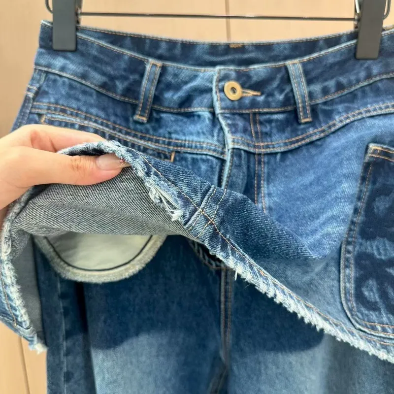 『S-XL』大活躍 大注目 組み合わせやすい トレンド レイヤード デニム パンツ