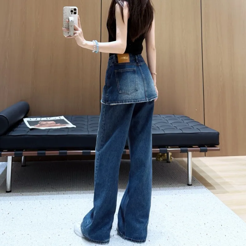 『S-XL』大活躍 大注目 組み合わせやすい トレンド レイヤード デニム パンツ