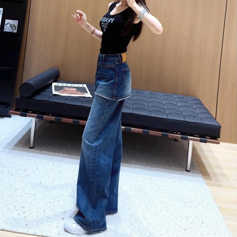 『S-XL』大活躍 大注目 組み合わせやすい トレンド レイヤード デニム パンツ
