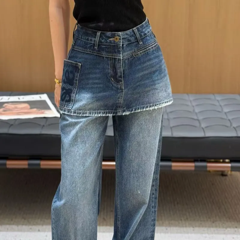 『S-XL』大活躍 大注目 組み合わせやすい トレンド レイヤード デニム パンツ