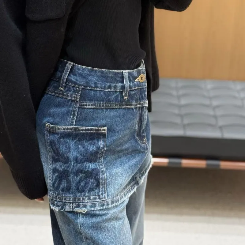 『S-XL』大活躍 大注目 組み合わせやすい トレンド レイヤード デニム パンツ