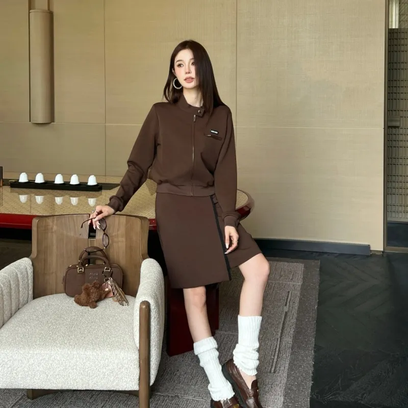 『S-L』超人気商品 質感のいい ジッパー スタンドネック Aライン セットアップ
