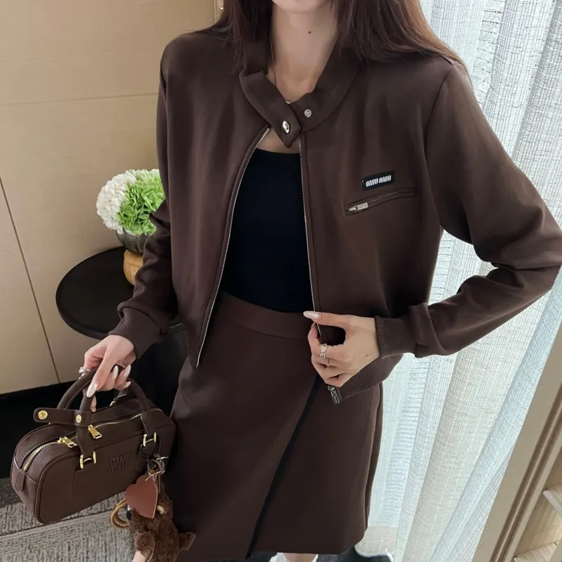 『S-L』超人気商品 質感のいい ジッパー スタンドネック Aライン セットアップ