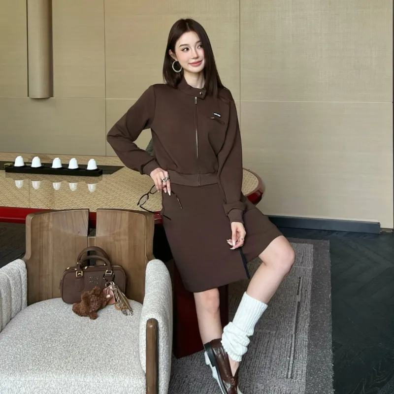 『S-L』超人気商品 質感のいい ジッパー スタンドネック Aライン セットアップ