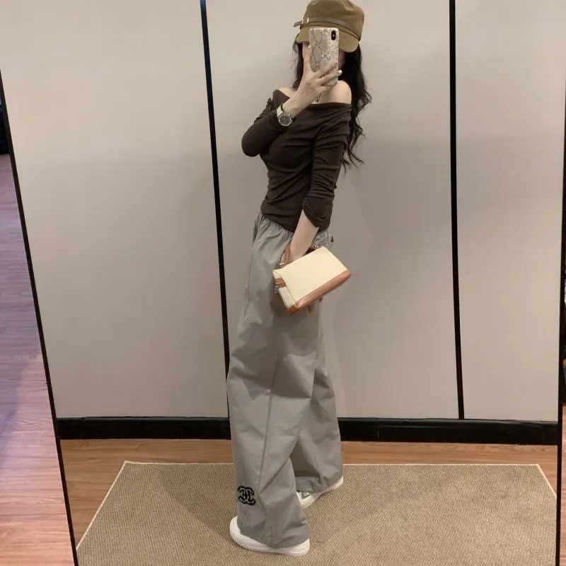 『S-L』着回し最強 優しい雰囲気 カジュアル シンプル アルファベット パンツ
