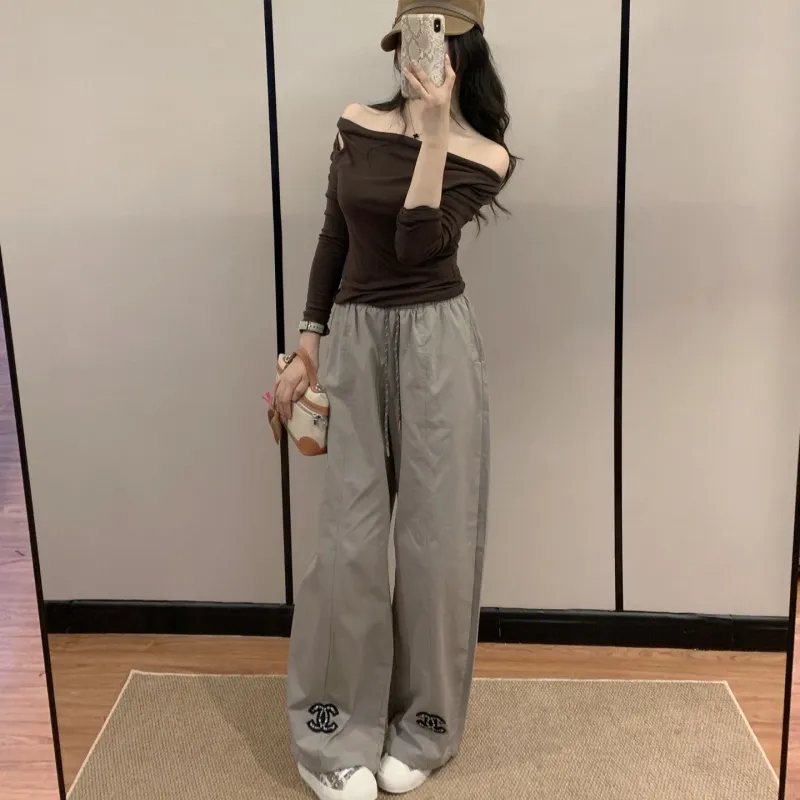 『S-L』着回し最強 優しい雰囲気 カジュアル シンプル アルファベット パンツ