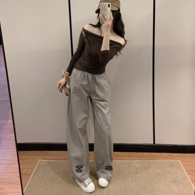 『S-L』着回し最強 優しい雰囲気 カジュアル シンプル アルファベット パンツ