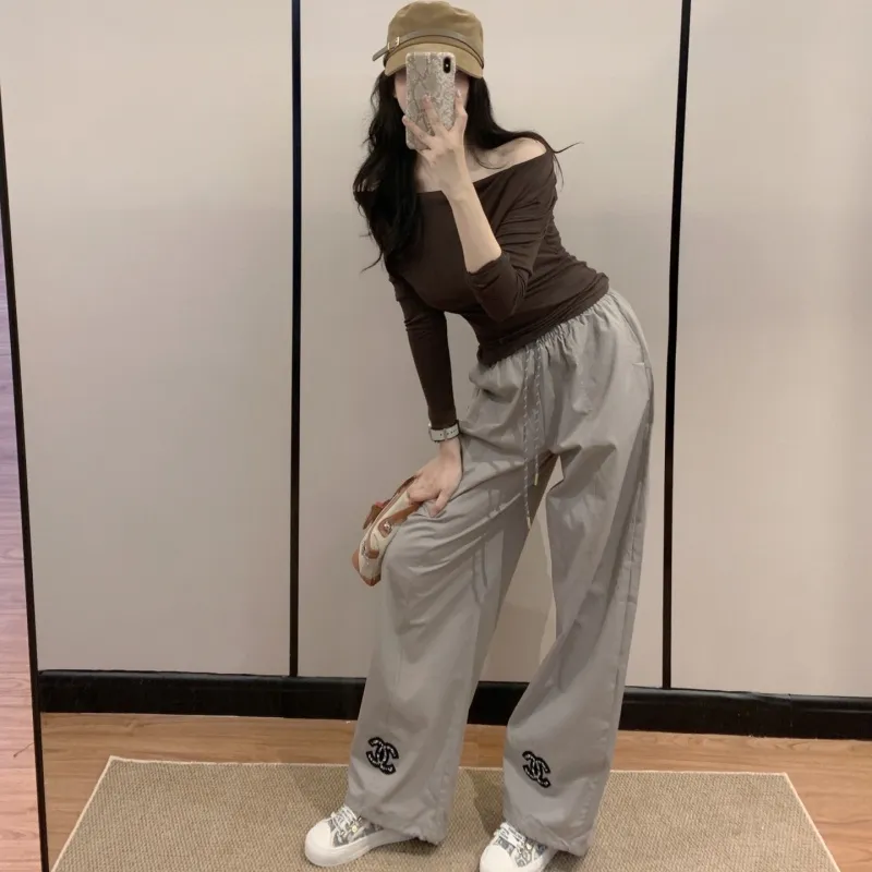 『S-L』着回し最強 優しい雰囲気 カジュアル シンプル アルファベット パンツ