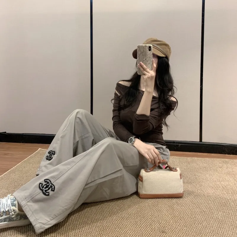 『S-L』着回し最強 優しい雰囲気 カジュアル シンプル アルファベット パンツ