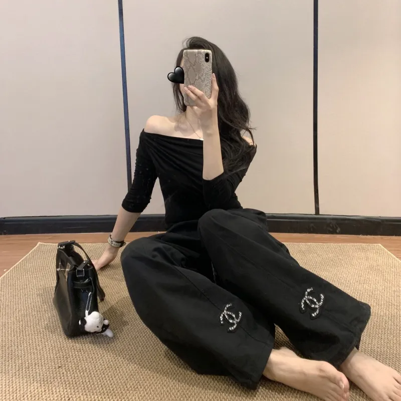 『S-L』着回し最強 優しい雰囲気 カジュアル シンプル アルファベット パンツ