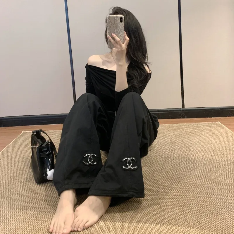 『S-L』着回し最強 優しい雰囲気 カジュアル シンプル アルファベット パンツ