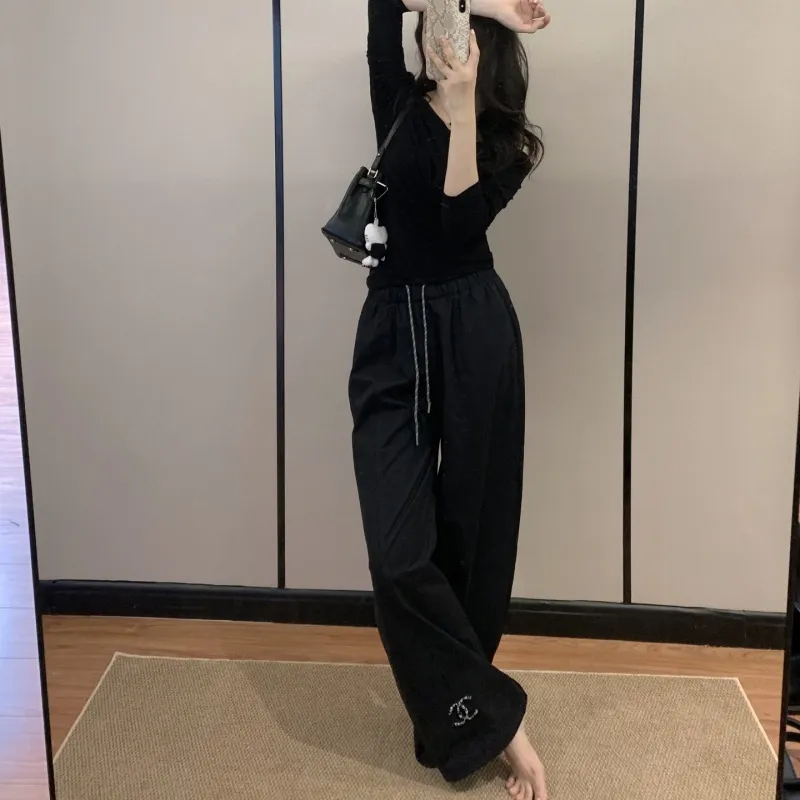 『S-L』着回し最強 優しい雰囲気 カジュアル シンプル アルファベット パンツ