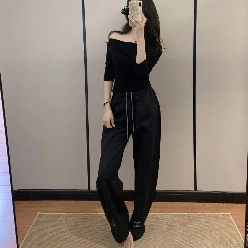 『S-L』着回し最強 優しい雰囲気 カジュアル シンプル アルファベット パンツ