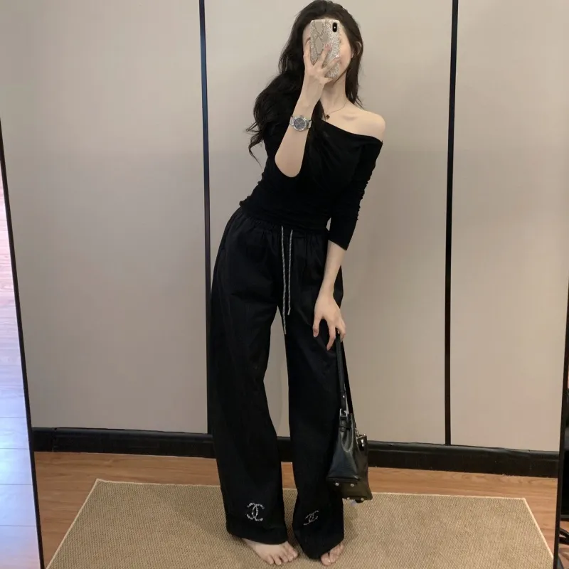 『S-L』着回し最強 優しい雰囲気 カジュアル シンプル アルファベット パンツ